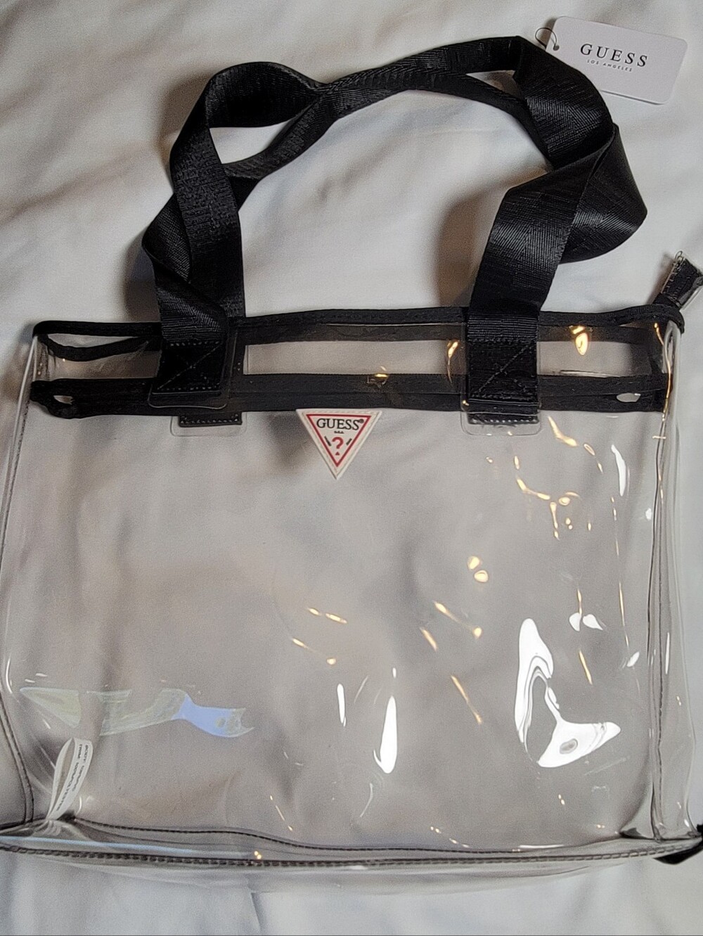 Guess Clear Tote with Black Trim and Matching Zip Pouch - Picture 3 of 5